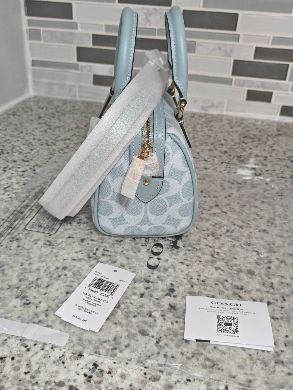Coach Mini Rowan Crossbody BagIn Signature Canvas (Light blue) - Picture 3 of 14